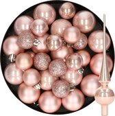 Décorations de Noël de Noël Boules de Noël en plastique avec pic en verre rose clair 6-8-10 cm paquet de 42x pièces - Décorations Décorations pour sapins de Noël
