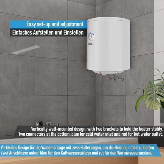 Elektrische boiler, boiler, elektrische doorstroomboiler, badkamerset, wandmontage, geëmailleerde antikalk, boiler, 220 V (50 l