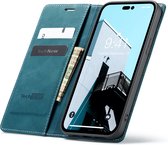 iPhone 14 Pro Hoesje - iPhone 14 Pro Book Case Leer Slimline Blauw