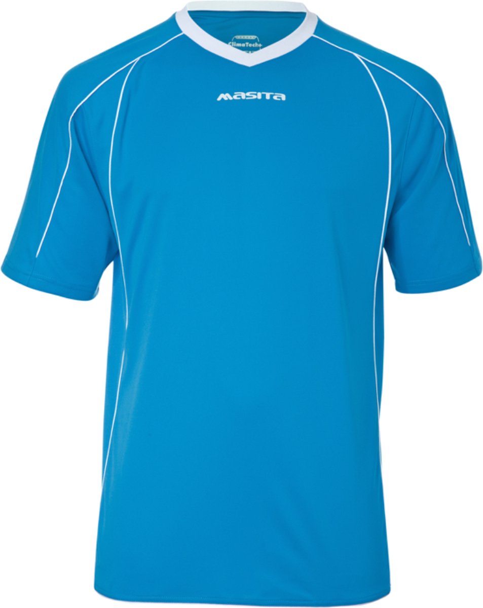 Masita | Sportshirt Heren & Dames Korte Mouw - Striker - Licht Elastisch Polyester Ademend Vocht Regulerend - SKY BLUE/WHITE - M