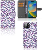 Telefoonhoesje iPhone 14 Plus Flip Cover Feathers Color