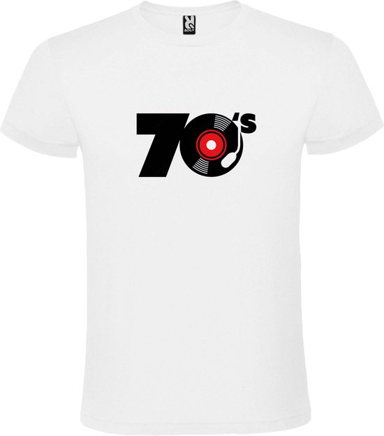 Wit T shirt met print van " I Love Music of the Seventies " print Zwart size L