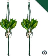 Luxe Plantenhangers | Donkergroen | Set van 2 stuks | 100 cm | 100% Katoen | Handgemaakt | Macramé | Plantenpot Ophangen | Binnen & Buiten | Planten | TheOldOmen |