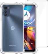Motorola Moto E32 Hoesje + Motorola Moto E32 Screenprotector – Gehard Glas Cover +Shock Proof Case – Transparant