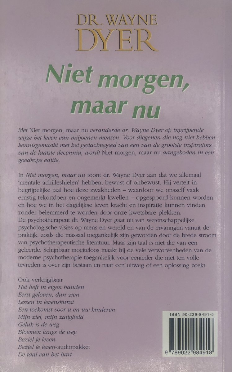 Niet Morgen Maar Nu - back cover