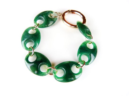 Armband Model Oval met donker groene acryl schakels