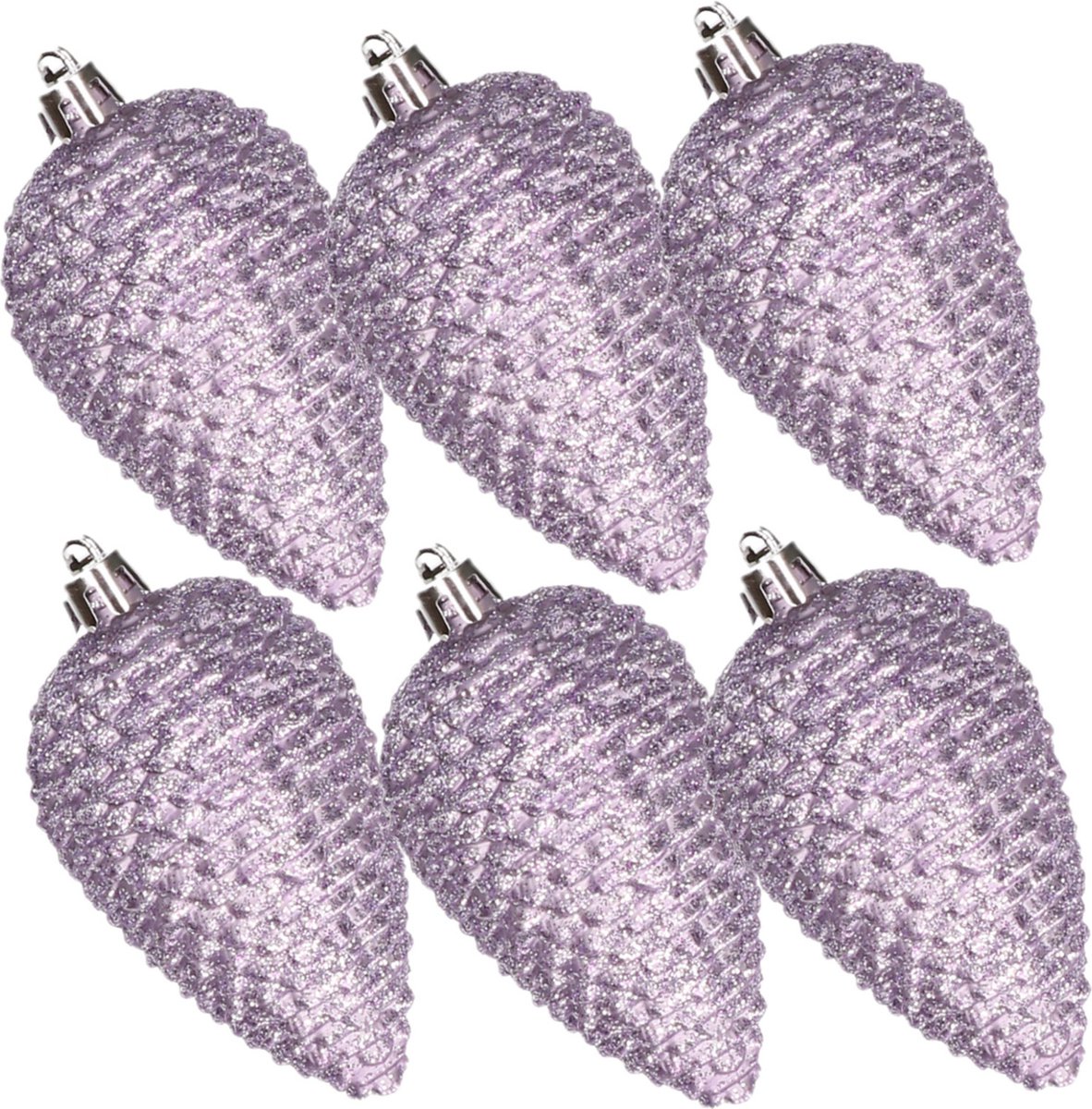 Decoris Kerstornamenten dennenappels - 6x st - lila paars - kunststof -8 cm