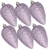 Décorations de Noël pommes de pin synthétiques 6x pièces lilas violet paillettes 8 cm