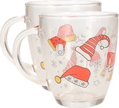 Kerst mok/beker van glas 2x stuks 300 ml met kerstman kleding