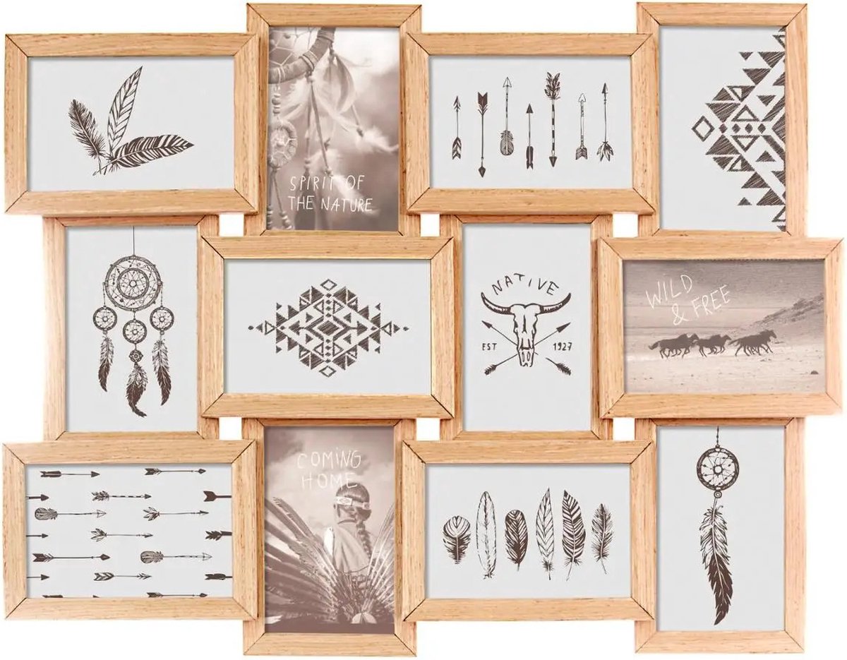 Atmosphera Collage Fotolijst - voor 12 foto's - 58 x 45 cm - hout - fotolijsten Beige
