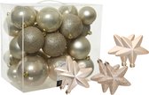 Kerstballen en sterren ornamenten - set 32x stuks - kunststof - champagne