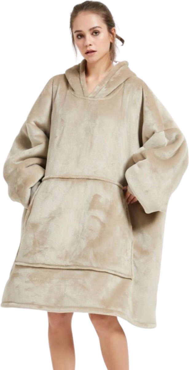 Badrock Hoodie deken - Fleece deken met mouwen en capuchon – Oversized hoodie deken met mouwen – Fleece TV deken – Draagbare deken - Plaid met mouwen – hoodie blanket - Warm & zacht – Fleece poncho – Beige — cadeau in Wonen & Interieur - foto 2