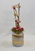 Kerststukje - rood - goud - glas - kunststof - hout - Ø 12 cm H 40 cm