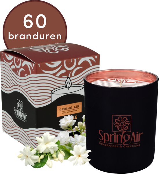 SpringAir Black Satin Geurkaars - Bloemig - 60 Branduren - 170 g Soja Wax - Scented Candle in Glas