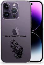 Telefoonhoesje Geschikt voor iPhone 14 Pro Back Cover Siliconen Hoesje Transparant Gun Don't Touch My Phone