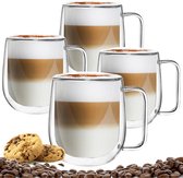 Dubbelwandige Koffieglazen Met Oor - Cappuccino Glazen - Dubbelwandige Theeglazen - 300 ML - 4 Stuks