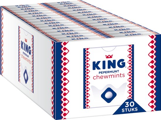 King Chewmints Original pepermunt snoep doos - Verfrisser mint smaak - 30 doosjes à 27 g - kauw snoepjes
