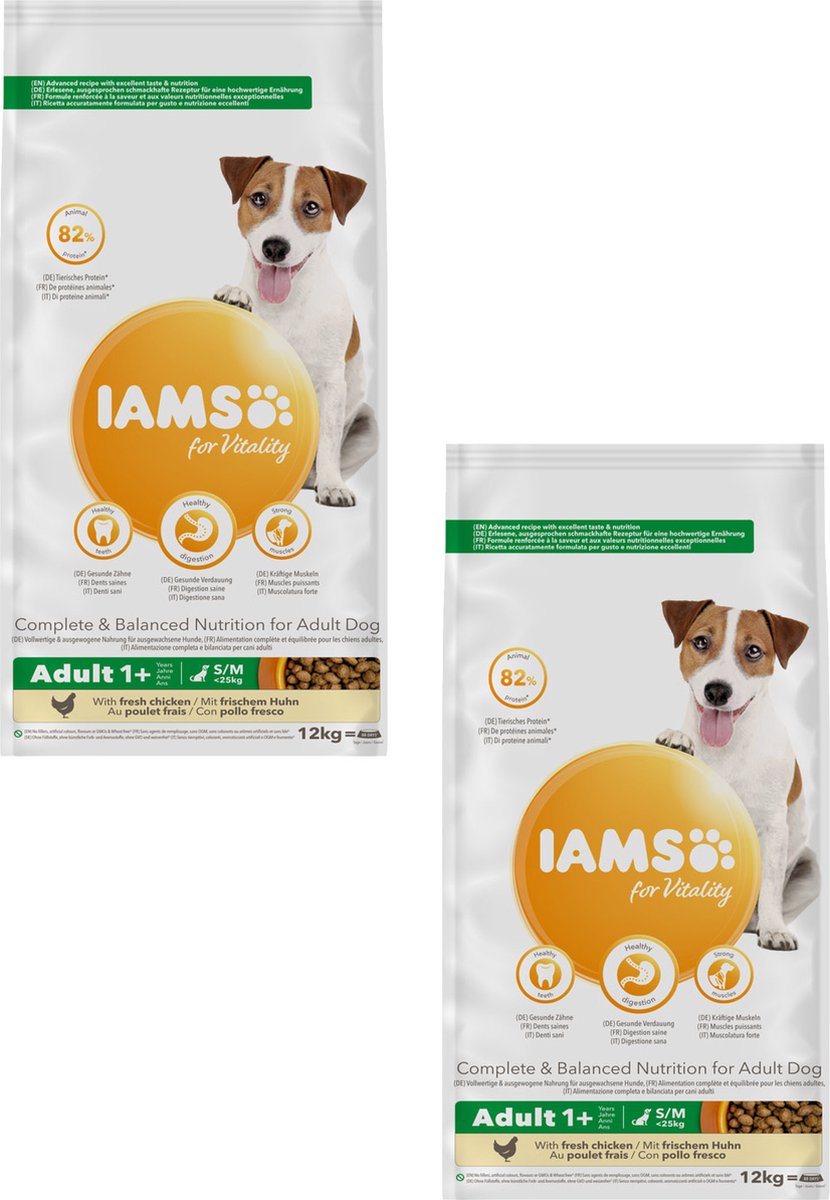 Iams Dog Adult Small/Medium - Hondenvoer - 2 x Kip 12 kg 1 - 7 Jaar