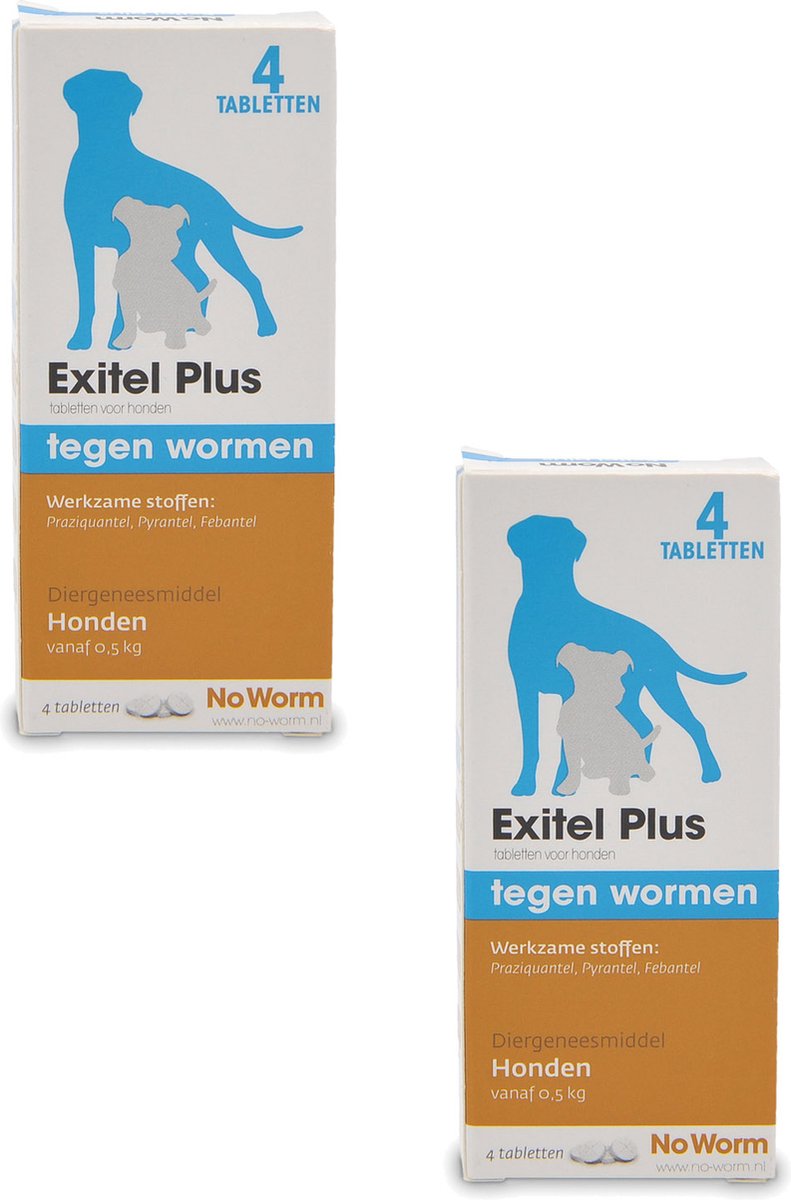No Worm No Worm Exitel Hond Medium - Anti wormenmiddel - 2 x 4 tab Vanaf 0.5 Kg