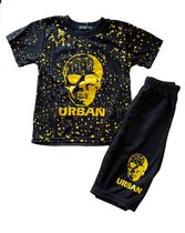 Urban Zwart Geel - Set - Korte Broek - T-Shirt - Maat 140/146