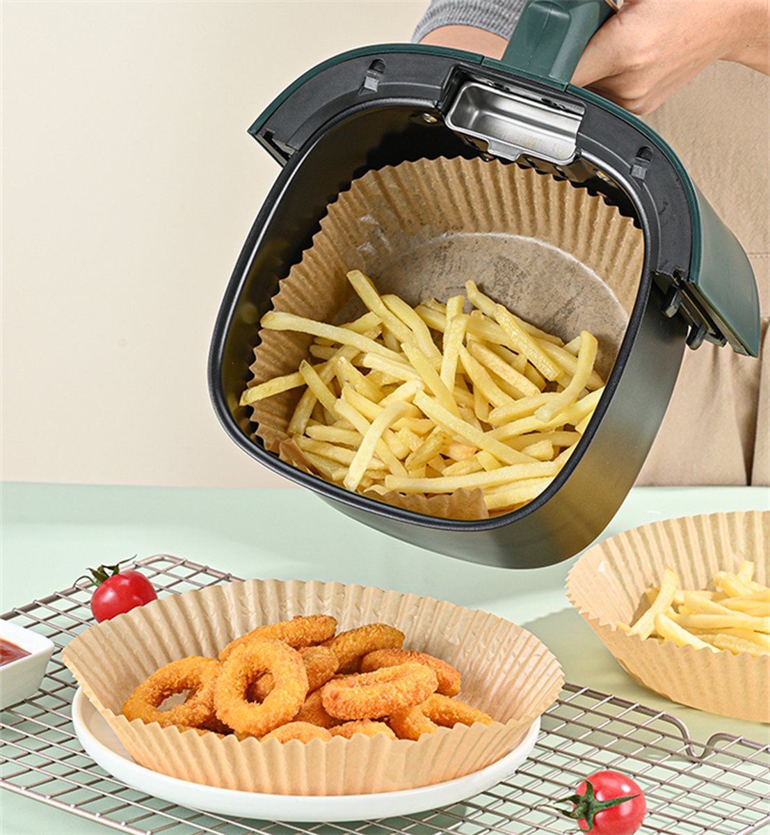 Papier cuisson Dumil Airfryer - Plateaux jetables pour friteuse à air chaud  30 pièces