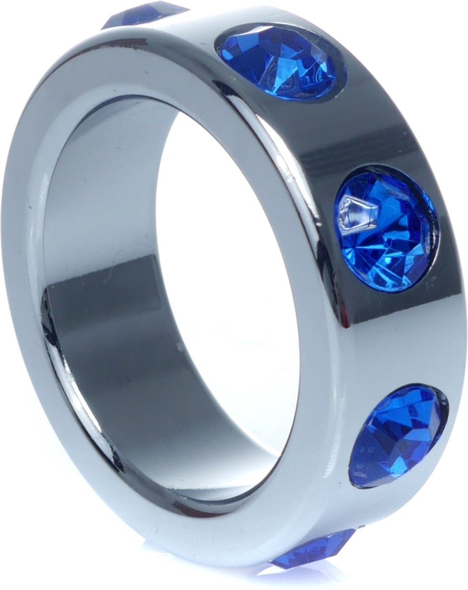 Goedkoopste Boss Series - Metaal - Cockring - Penisring met Donkerblauwe Diamanten - Klein