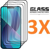Screenprotector Glas - Full Coverage Tempered Glass Screen Protector [volledige dekking] - 3x Geschikt voor: Apple iPhone 13 Mini