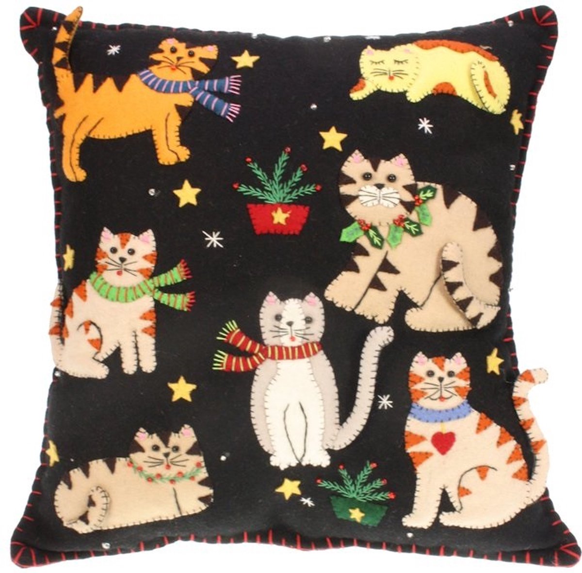 Kussen katten met sjaal, vilt incl. vulling 35x10,5x37cm
