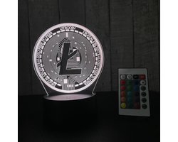Klarigo® Nachtlamp – 3D LED Lamp Illusie – Litecoin - LTC - 16 Kleuren – Bureaulamp – Crypto Currency – Sfeerlamp  – Nachtlampje Kinderen – Creative - Afstandsbediening