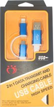 2 in 1 USB-kabel - Opladen - Gegevensoverdracht - 1 meter - Android en iOS - Micro USB en Lightning - Blauw