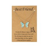 Bixorp Friends BFF Ketting voor 2 met Vlinders - Blauw aan Goudkleurig Koord - Cadeau voor Haar / Dames / Vriendin / Mama / Vrouwen- Best Friends    voor Twee