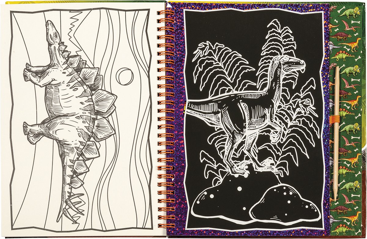 Totum Dino vakantie doeboek kraskaarten en kleurboek dinosaurus scratch art junior harde kaft A5 Forever Dino — afbeelding 13