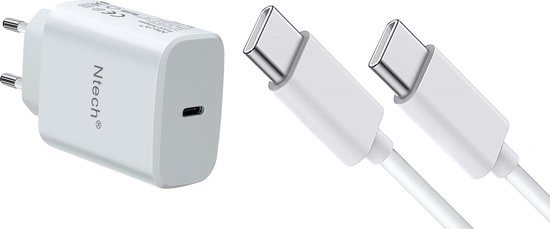USB C Adapter / oplader Met USB C naar USB C kabel - 20W snellader voor voor o.a telefoon en tablet - Wit