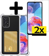 Hoesje Geschikt voor Samsung A23 Hoesje Case Pashouder Cover Siliconen Met 2x Screenprotector - Hoes Geschikt voor Samsung Galaxy A23 Hoesje Met Kaarthouder- Transparant