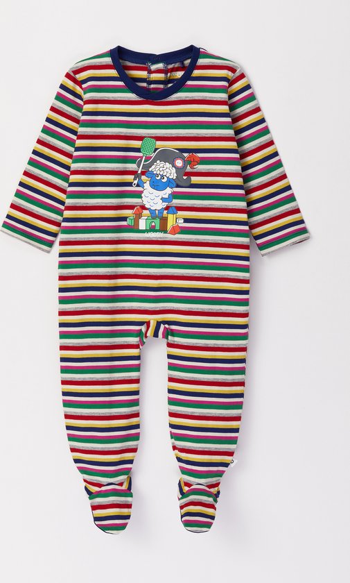 Woody kruippakje baby - unisex - multicolor gestreept - schaap - 222-3-RBF-S/921 - maat 68