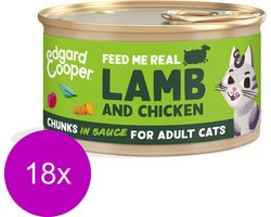 Edgard & Cooper Kattenvoer Graanvrij Natvoer voor Katten Gesteriliseerde of Actieve Kat Natuurlijke Stukjes in Saus 85g x 18 Verse Lam & Kip, Smakelijk en Uitgebalanceerd, Vers Vlees