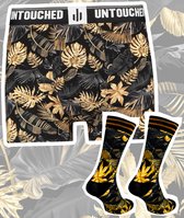 2pack Untouched Golden Leaves boxershort heren + Socks - 43-46 - M - Grappige cadeaus - Vaderdag cadeautje voor hem - Heren geschenkset - Heren cadeautips