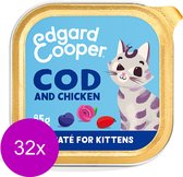 Edgard&Cooper Kuipje  Paté Voor Kittens - Kattenvoer - 32 x Kabeljauw Kip 85 g