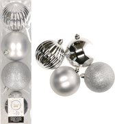 16x Zilveren kunststof kerstballen 10 cm - Mix - Onbreekbare plastic kerstballen - Kerstboomversiering zilver
