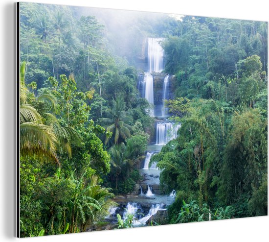 Wanddecoratie Metaal - Aluminium Schilderij - Watervallen in Indonesië