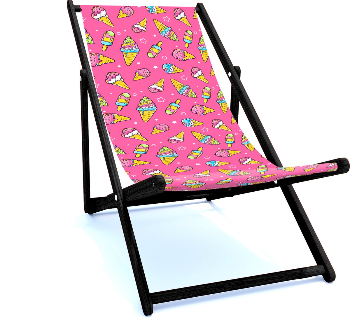 Holtaz Strandstoel Hout Inklapbaar Comfortabele Zonnebed Ligbed met verstelbare Lighoogte met stoffen Tropical zwart houten frame