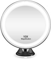 Miroir grossissant UNIQ avec Siècle des Lumières LED - Miroir de Maquillage et de rasage - Grossissement 10x - Ventouse réglable à 360° et support mural - Rond - Zwart