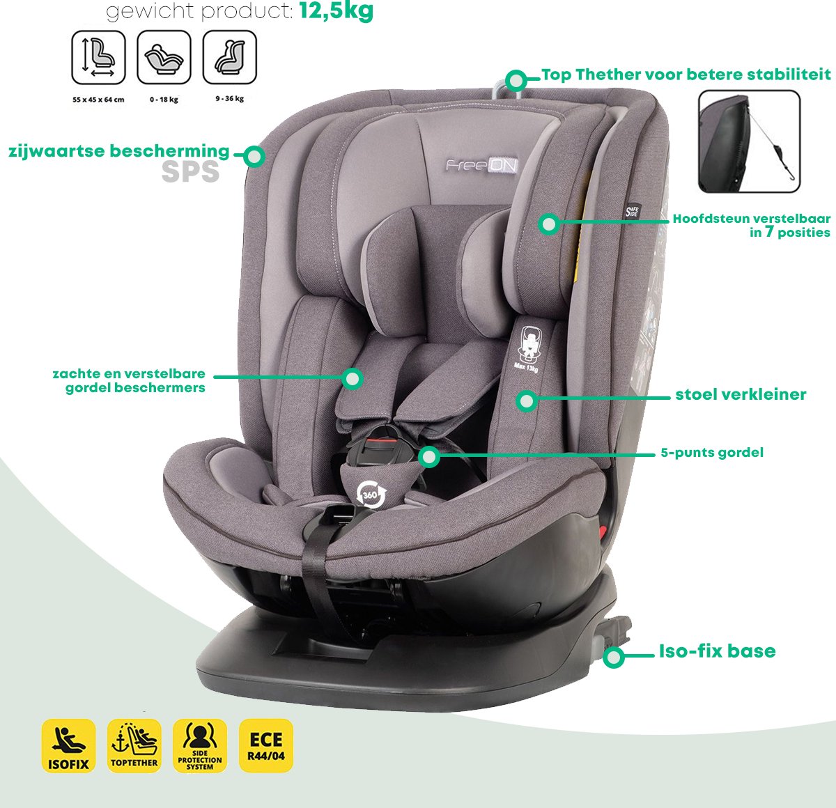 Siège auto FreeON Atlas 360 ° avec isoFix Black (0-36kg) - Siège auto  Groupe 0-1-2-3