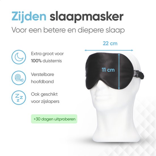 Trendfield Luxe Slaapmasker met Zijden Hoofdband - Verstelbaar Oogmasker 100% Zijde - incl. Opbergzakje - Blinddoek voor Mannen & Vrouwen - Zwart - Trendfield