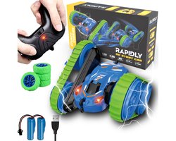 HyperWheels - Bestuurbare Auto voor Jongens - Speelgoed Stuntauto voor Binnen of Buiten - Blauw met Groen - incl. 2 accu's en Rupsbanden