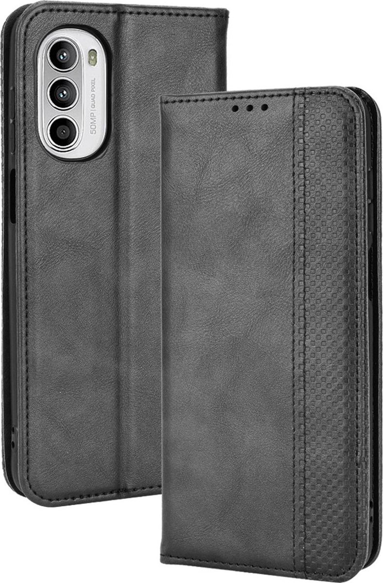 Mobigear Telefoonhoesje geschikt voor Motorola Moto G82 Hoesje | Mobigear Sensation Bookcase Portemonnee | Pasjeshouder voor 3 Pasjes | Telefoonhoesje voor Pinpas / OV Kaart / Rijbewijs - Zwart