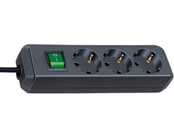Eco-Line met schakelaar 3-voudig zwart 1,5 m H05VV-F 3G1,5