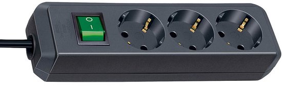 Eco-Line met schakelaar 3-voudig zwart 1,5 m H05VV-F 3G1,5