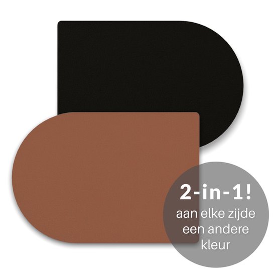 Set van 6 afwasbaar, placemats, leer, rond, dubbelzijdig antislip, afwasbaar, kunstleer, (groen en grijs