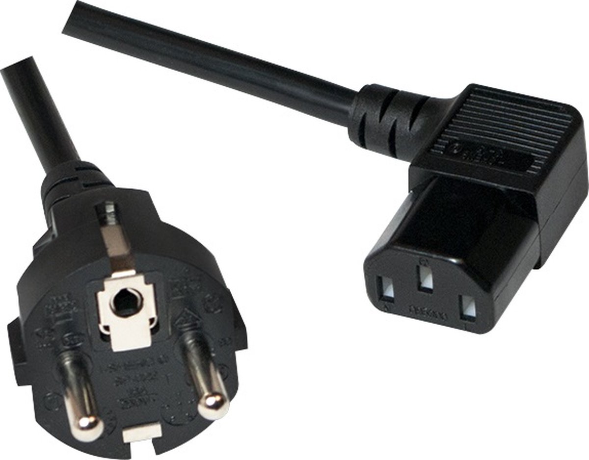 C13 (haaks/links) - CEE 7/7 (recht) stroomkabel - 3x 0,75mm / zwart - 2 meter